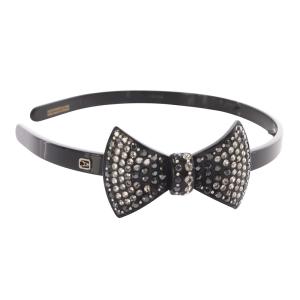 Alexandre De Paris ラインストーン装飾 リボンカチューシャ 黒 ブラック /SR13