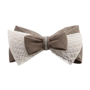 レース デザイン リボンバレッタ 茶色 ブラウン 白 ホワイト /SR3