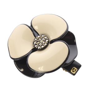 カメリア バイカラー バレッタ ロゴ べージュ 黒 ブラック /SR11