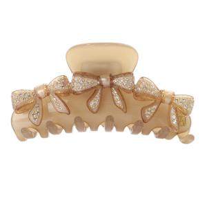 ラインストーン装飾 リボン ヘアクリップ ピンクべージュ /SR30