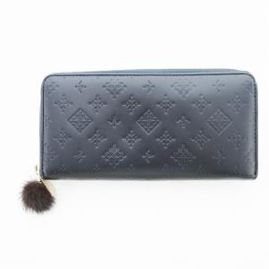 長財布 ラウンドファスナー モノグラム型押 紺 ネイビー /UO