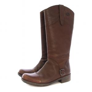 46510-002 ロングブーツ レザー サイドジップ ベルト 38 茶 ブラウン /KU OF