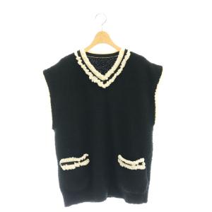 24SS ツィーディーニットベスト Vネック プルオーバー 38 ブラック オフホワイト /DO OS