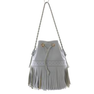 カーニバルL フリンジショルダーバッグ レザー ロゴ 水色 ブルー /SR5