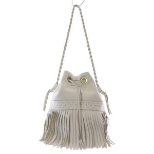 カーニバルL フリンジショルダーバッグ ロゴ レザー 白 ホワイト /SR4