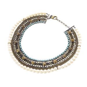 パールモチーフ ワイドネックレス ゴールド色 白 ホワイト /SR9