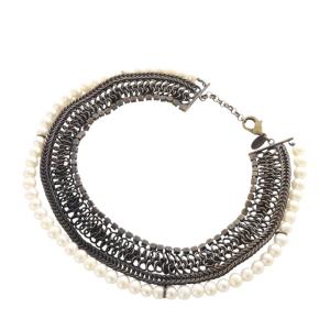 IOSSELLIANI パールモチーフ ワイドネックレス ゴールド色 白 ホワイト /SR9