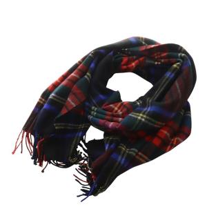 ストール マフラー 大判 カシミヤ フリンジ Black Stewart /YO9