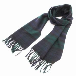 マフラー ブラックウォッチ チェック柄 フリンジ カシミヤ 紺 ネイビー /AE
