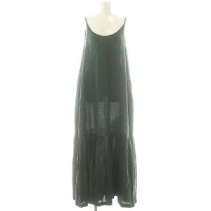 ドット柄キャミソールマキシワンピース ロング 水玉 38 ダークグリーン ホワイト /ES OS