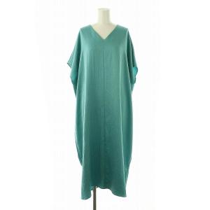 23SS habi アンティークサテンワンピース ロング Vネック エメラルドグリーン /DO OS