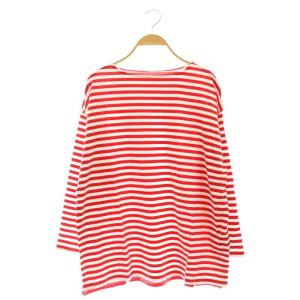 22SS コットンボーダーボートネックプルオーバー カットソー 長袖 赤 レッド 白 ホワイト /AT