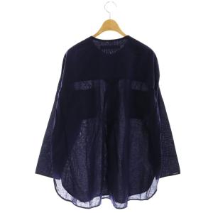 JOURNAL STANDARD LUXE 22SS キャンブリック ノーカラーシャツ 長袖 チュニック丈 F 紺 ネイビー /AT OS