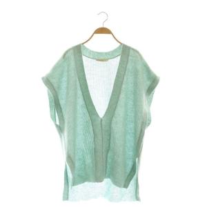 Vネック プルオーバーニット ベスト 透かし編み 緑 グリーン /AT OS