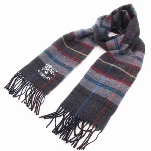 マフラー チェック柄 フリンジ ロゴ ダークグレー /AE