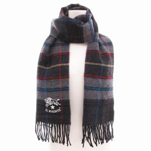 IL BISONTE マフラー チェック柄 フリンジ ロゴ ダークグレー /AE