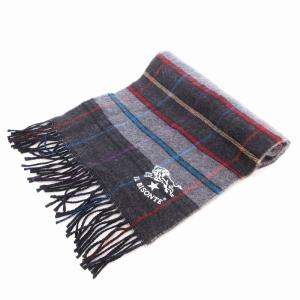 IL BISONTE マフラー チェック柄 フリンジ ロゴ ダークグレー /AE