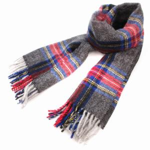 タグ付き マフラー チェック フリンジ ウール 紺 ネイビー 赤 レッド /AE