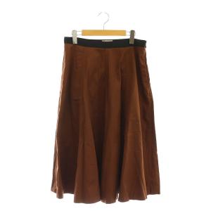 WASHED COTTON SATIN スカート フレア ミモレ ロング 3 茶 ブラウン /AT OS