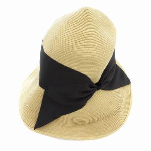タグ付き 麦わら帽子 リボン ベージュ 黒 ブラック /AE