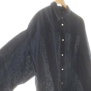 Spick&Span 24AW 80リネンカシュクールビッグシャツ 長袖 ネイビー