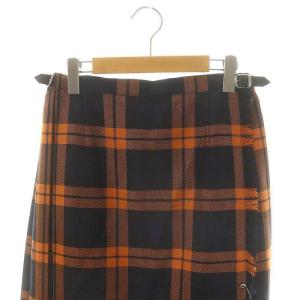 O'NEIL OF DUBLIN チェックプリーツラップスカート ロング フレア US12 オレンジ ネイビー /DO OS