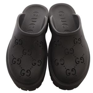 GUCCI パーフォレーテッドG ウィメンズ プラットフォームサンダル 38 ブラック 663577