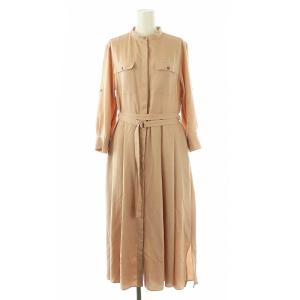 バンドカラーシャツワンピース ロング 長袖 38 ピンクベージュ /HK OS