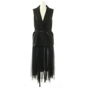 24SS テーラーチュールワンピース 切替 ベルト付き 36 黒 /MI OS