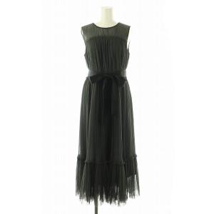 24AW プリーツロングドレス ワンピース ウエストリボン付き 36 ダークグレー /MI OS SH