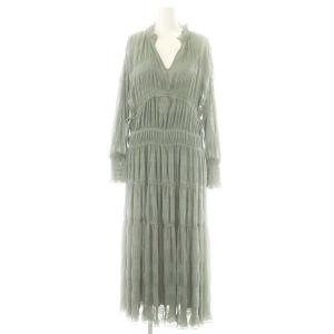 SHIRRING PLEATS DRESS ワンピース ロング インナー付き S グリーングレー /MI