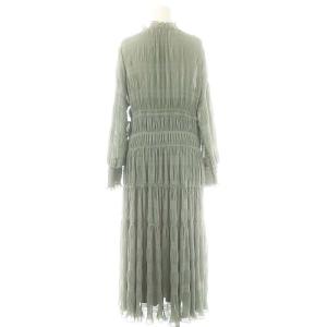 Ameri VINTAGE SHIRRING PLEATS DRESS ワンピース ロング インナー付き S グリーングレー /MI