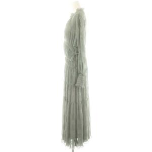 Ameri VINTAGE SHIRRING PLEATS DRESS ワンピース ロング インナー付き S グリーングレー /MI