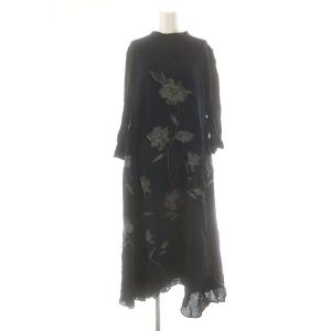 2WAY FLOWER GARDEN DRESS ワンピース ロング 刺繍 S ネイビー グレー /ES