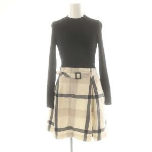 チェック ニット ドッキング ワンピース ひざ丈 36 ブラック マルチカラー /DF OS