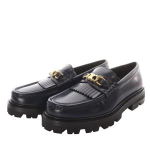 トリオンフチェーン付き マーガレット ローファー プラットフォーム レザー 36.5 ネイビー