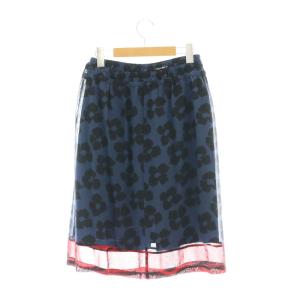 DRIES VAN NOTEN フラワー柄シルクスカート 34 ブルー ブラック