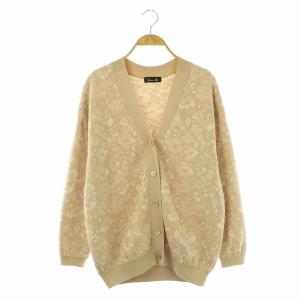 フラワージャガードカーディガン Vネック 総柄 ベージュ ライトベージュ /CX OS