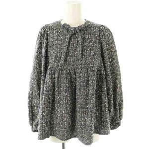 リボンツイードブラウス プルオーバー 長袖 36 ネイビー /HK OS