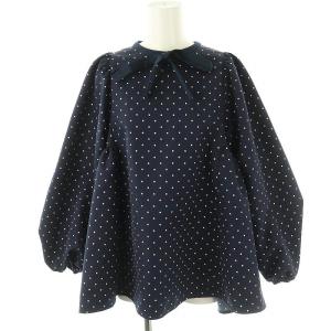 24AW ドットサイドギャザーブラウス 長袖 36 ネイビー /HK OS