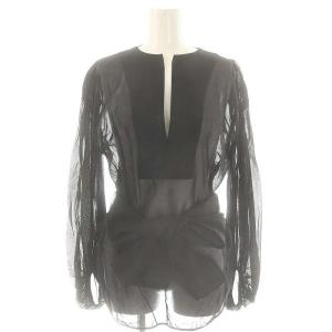 ガスボイルオーガンジーパフスリーブブラウス 長袖 F ブラック /HK OS