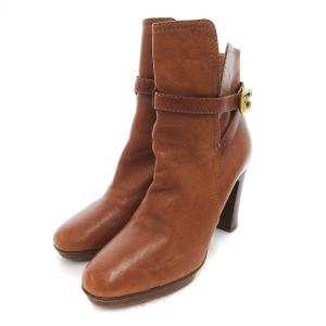 ベルテッドショートブーツ レザー ヒール 38 茶 ブラウン /JS