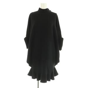 ドルマン ウール ペプラムドレス ワンピース ミニ 七分袖 リボン 36 ブラック /MY OS