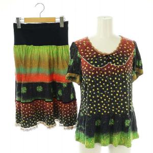 総柄 半袖 カットソー スカート セットアップ 上下 半袖 M マルチカラー /AT OS