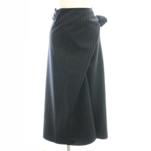 ストライプウールギャバジン ラップスカート 36 ブラック