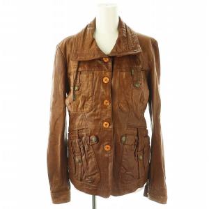 レザージャケット 裏地総柄 40 茶 ブラウン /AT OS SH