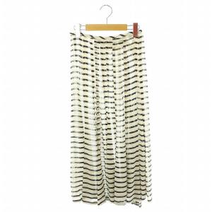 AD2002 シルクボーダースカート フレア ロング M オフホワイト ブラック /HK OS