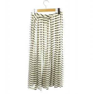 Tao AD2002 シルクボーダースカート フレア ロング M オフホワイト ブラック /HK OS