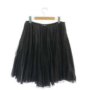 PRADA コットンフレアギャザースカート ひざ丈 44 ブラック /DF OS SH