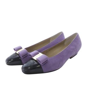 パンプス ローヒール ヴァラ リボンモチーフ スエード 5D パープル /YO23